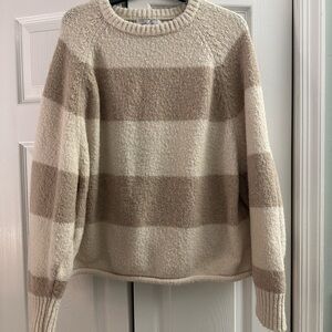 Petal & Pup Cream and Tan Striped Cozy Knit Sweater – Neutral Pullover XL